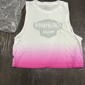 NoBull Wodapalooza Crop Tank, White and Pink, Size Medium